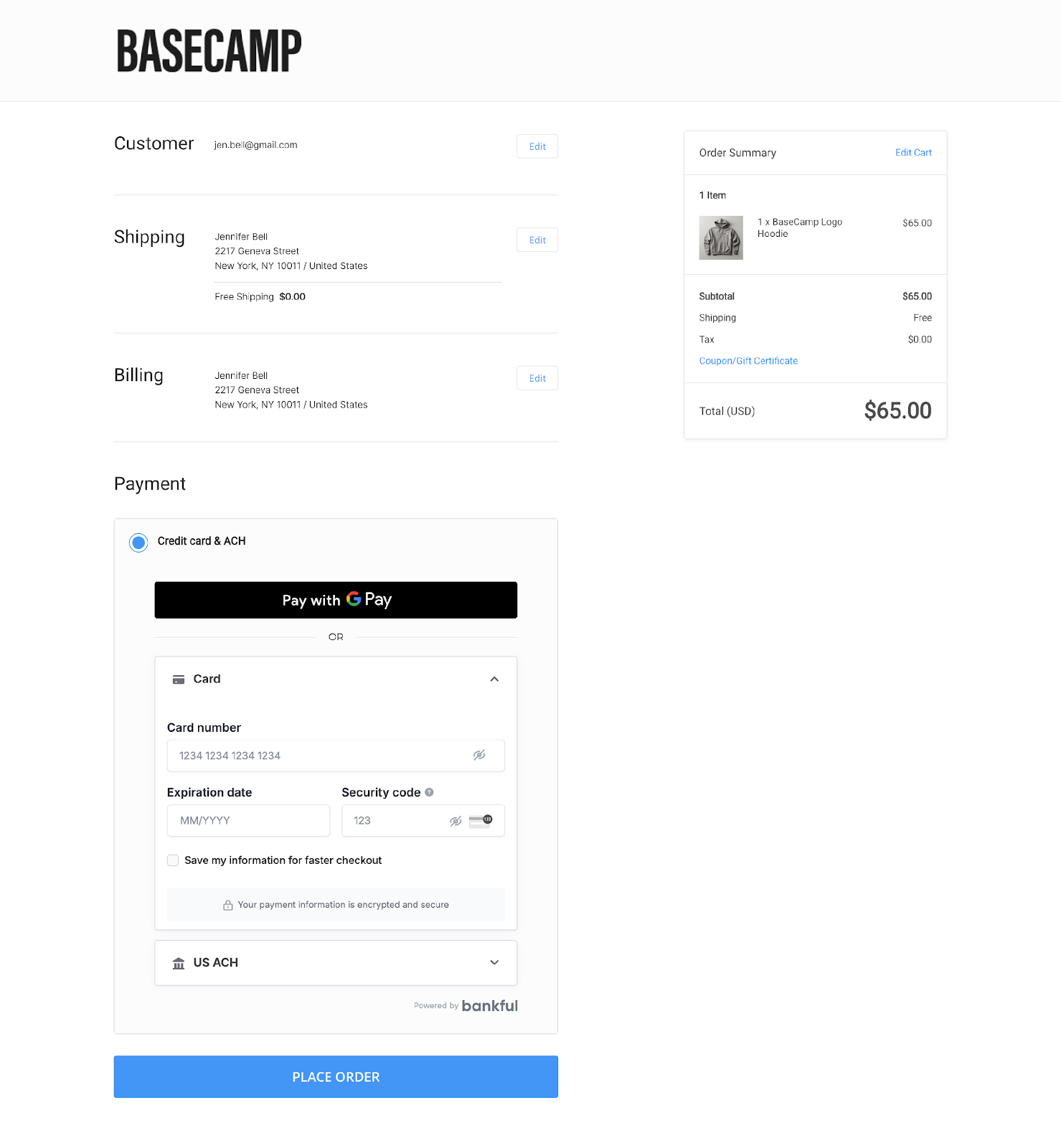 BigCommerce checkout page with Bankful Card accordion expanded
