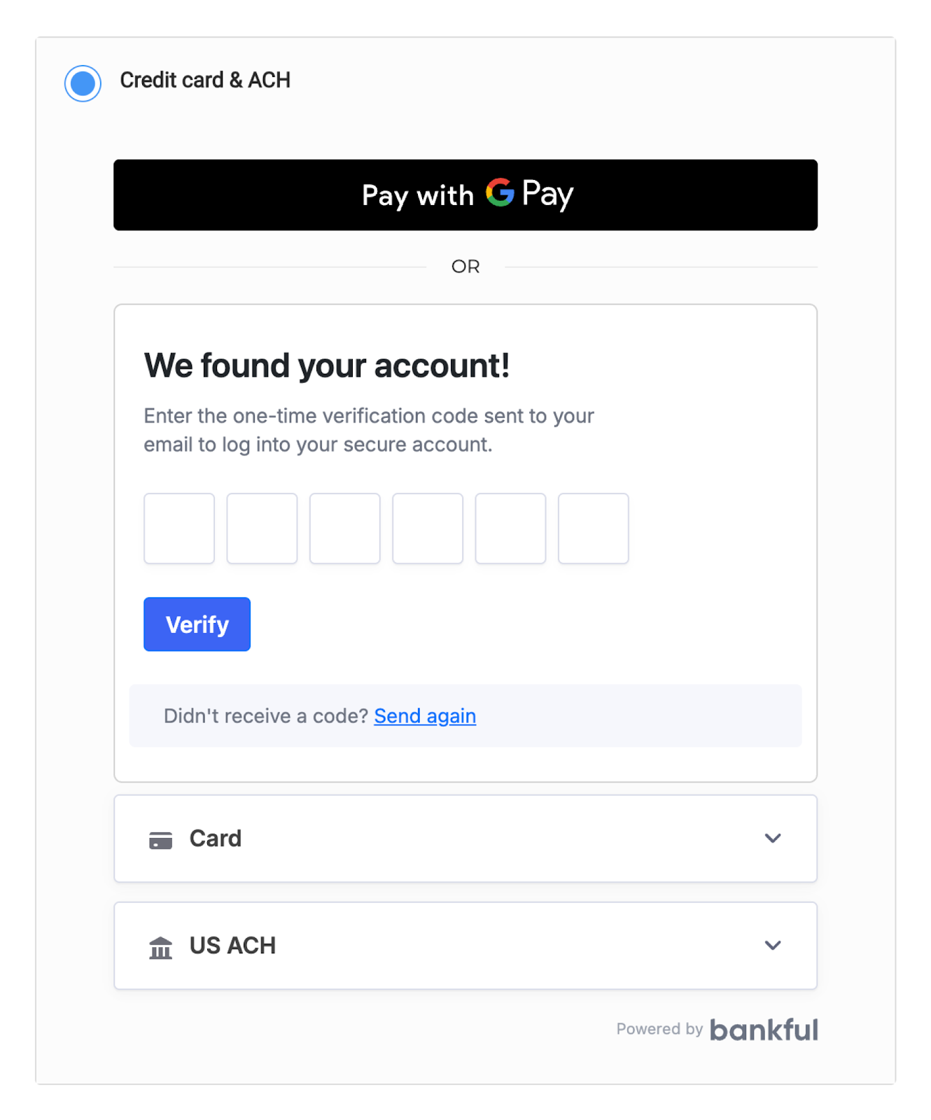 Close-up of Bankful OTP verification screen with six input boxes